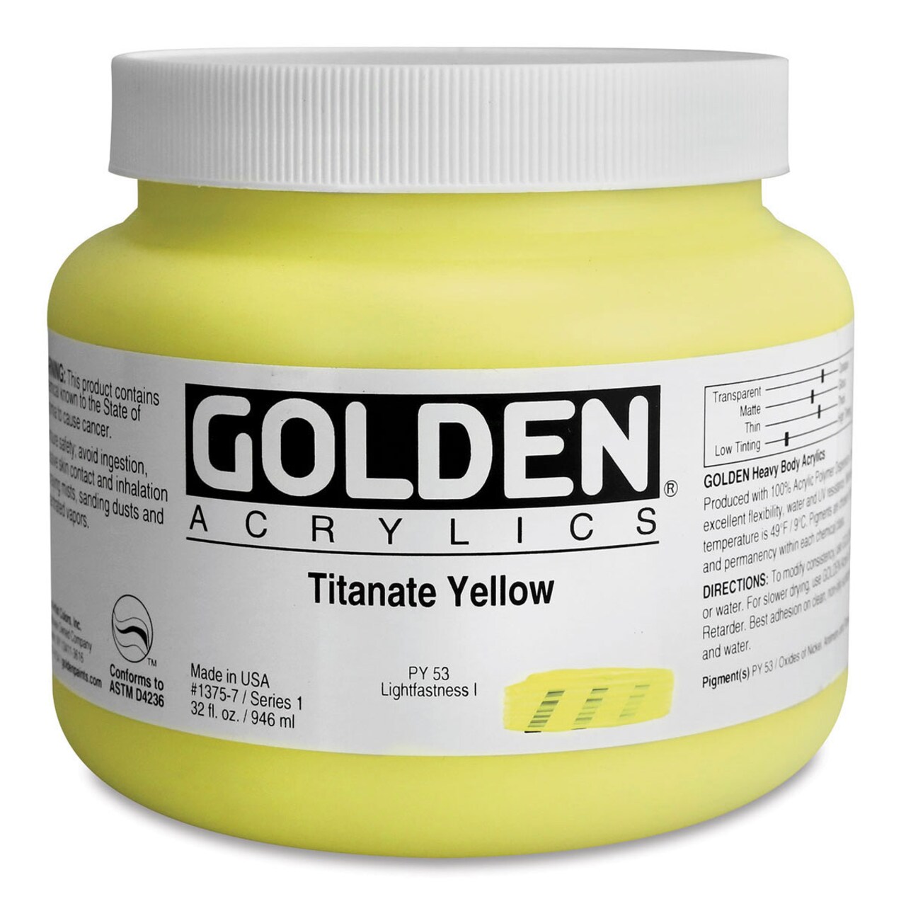 Golden Heavy Body Artist Acrylics - Titanate Yellow, 32 oz Jar